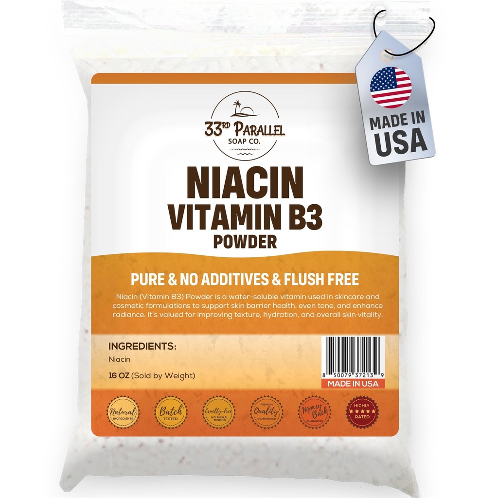 Niacin Vitamin B3 Powder (1 Lbs / 16oz) | Supports Energy, Healthy Skin & Circulation | Natural Nutrient for Supplements, Skincare, Serums & Wellness Formulations | 16 Ounces