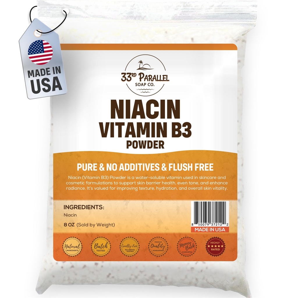 Niacin Vitamin B3 Powder (8oz) | Supports Energy, Healthy Skin & Circulation | Natural Nutrient for Supplements, Skincare, Serums & Wellness Formulations | 8 Ounces
