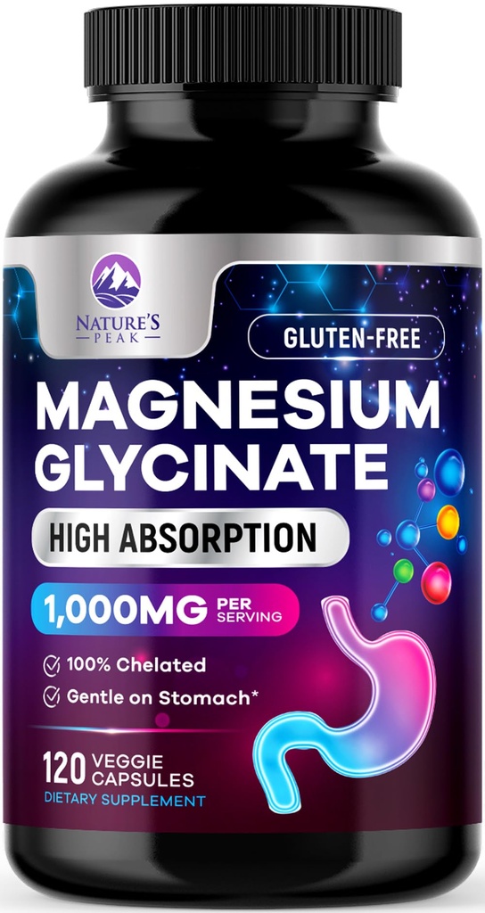 Magnesium Glycinate 1000mg Per Serving - Pure & Chelated for Max Absorption - Supports Sleep, Muscle, Nerve & Heart Health - Magnesium Supplement for Whole Body Support, Bottled in USA - 120 Capsules