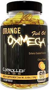 CONTROLLED LABS Orange Oximega Fish Oil Supplement 120 Softgels, EPA and DHA, 2000mg Omega- 3 Fatty Acids, Citrus-Flavor, Burpless Softgels