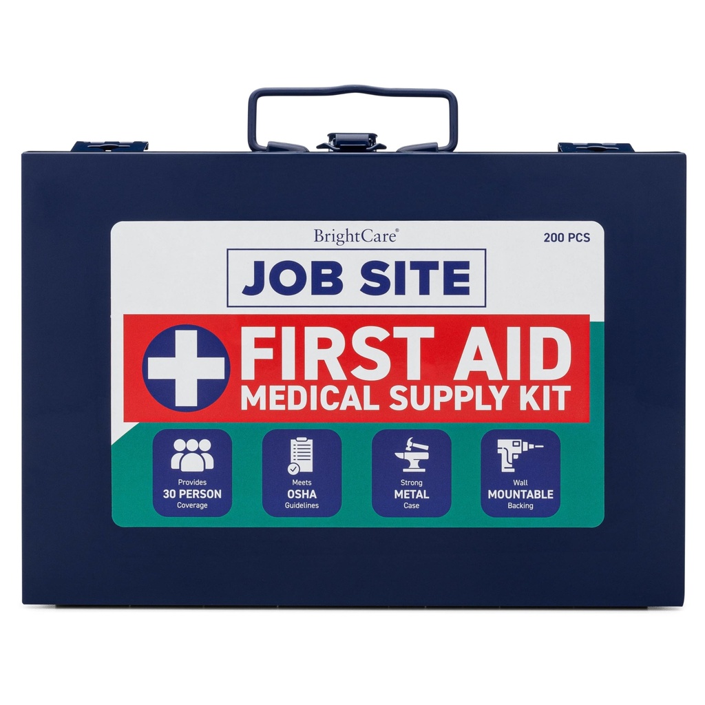 First Aid Kit for Job Site, Contruction & Contractor, Metal Case, 200 Piece | OSHA Compliant, Heavy Duty, Wall Mount & Portable