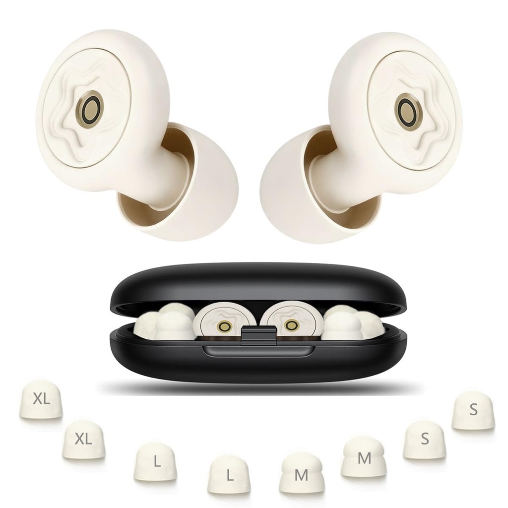 Ear Plugs for Sleeping Noise Cancelling, 50dB Reusable Silicone Earplugs for Side Sleepers, Hearing Protection Ear Plugs for Sleep, Travel, Work with Multi-Size Tips & Portable Case (White)