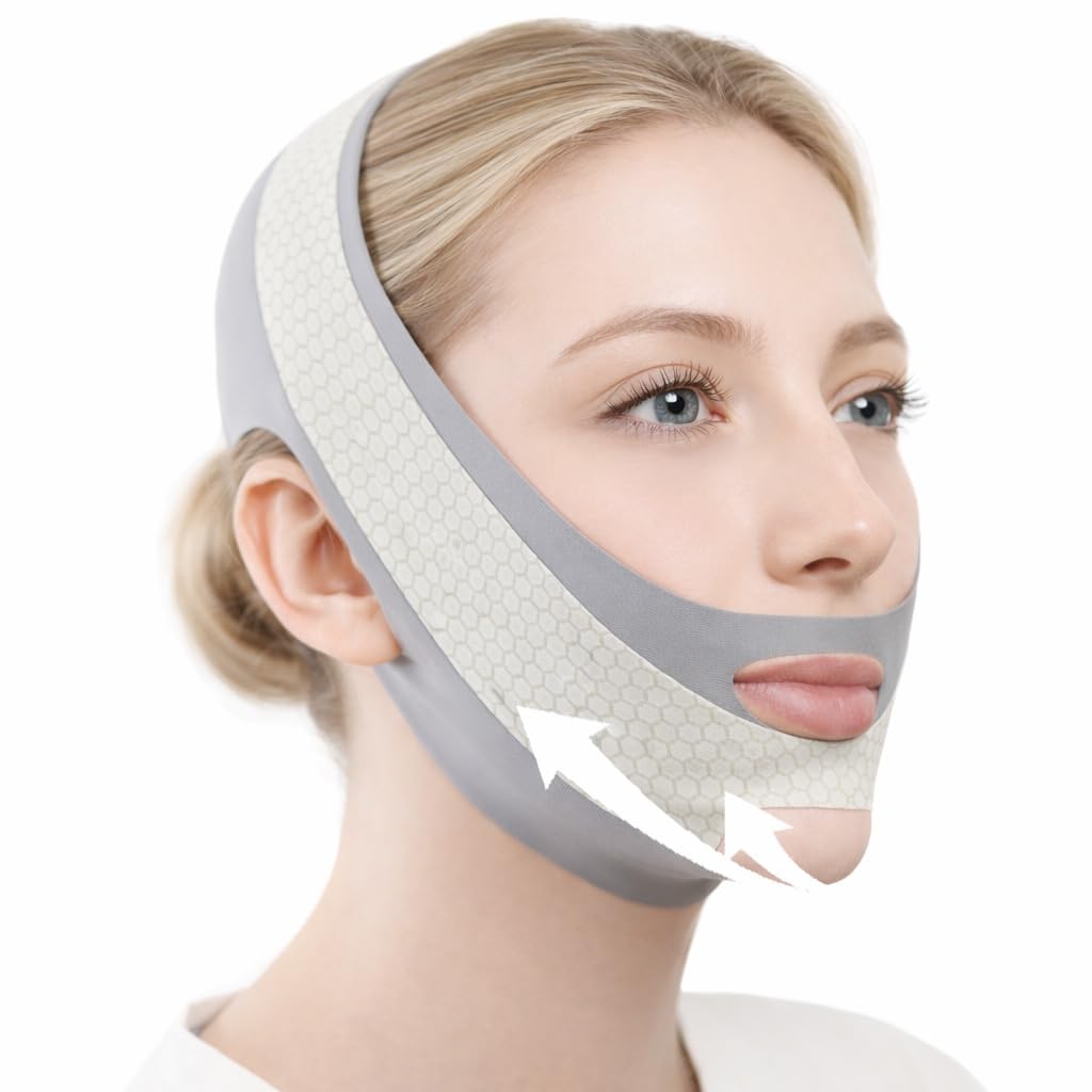 Anti Snoring Chin Strap, V Line Lifting Mask, Chin Strap for Sleeping, V Line Mask, Face Lifting Strap, Stop Snoring Chin Strap, Snoring Solution for Men and Women, Breathable Chin Strap (Greyy)