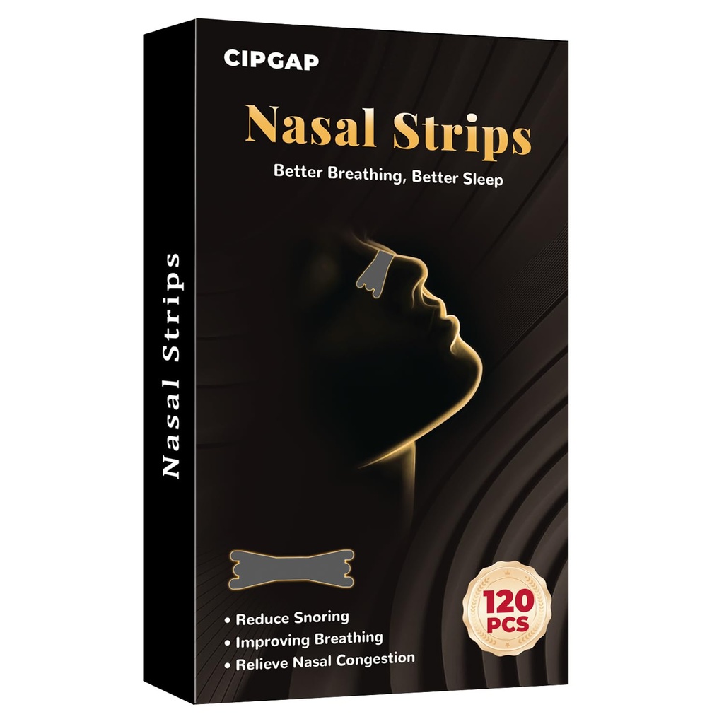 120Pcs Nasal Strips for Snoring, Extra Strength Nose Strips Breathing, Nose Tape for Sports and Sleep, Anti Snoring Strips Help Stop Snoring and Nasal Congestion Relief (Black, Standard)