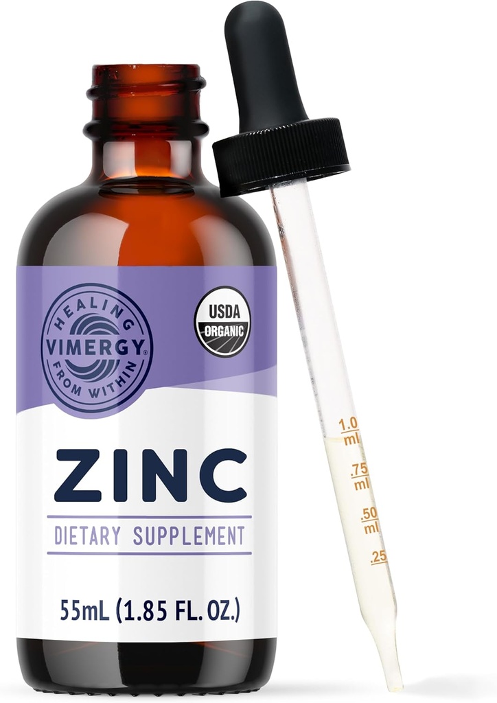 Vimergy Organic Zinc Συμπληρώματα για γυναίκες & άνδρες (7.5mg Liquid Zinc Per Serving) Γρήγορη απορρόφηση ανοσοποιητική υποστήριξη, προωθεί υγιή οστά & δέρμα, USDA Certified Organic, Vegan, Μέχρι 27 εξυπηρετούν (55 mL)