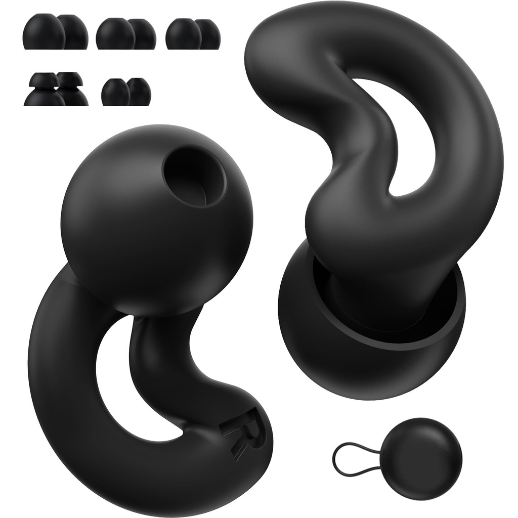 Sleep Ear Plugs for Sleeping,Noise Reduction NRR40dB,Reusable Earplugs for Sleep,Side Sleepers,Snoring Reducing,XS/S/M/L Tips and Carrying Case Black