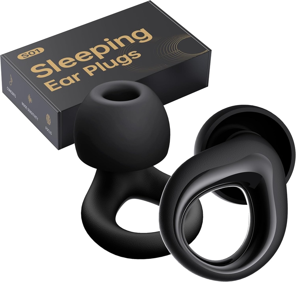 Ear Plugs for Sleeping Deep Focus, Travel, Snoring, 30dB Noise Reduction | Reusable Silicone Earplugs, Noise Cancelling, High Fidelity Hearing Protection, Black