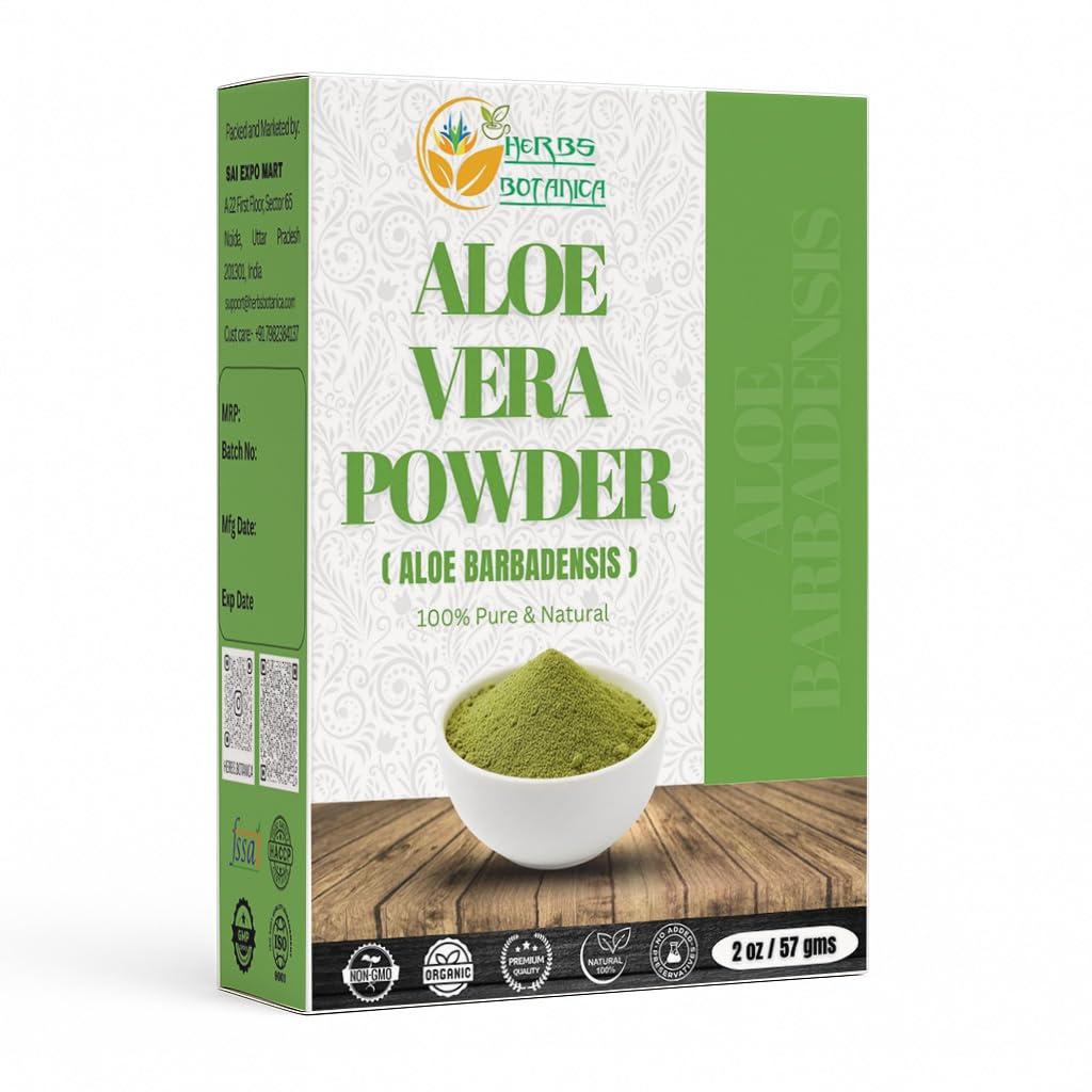 Herbs Botanica Aloe Vera Powder 100% Pure & Natural Aloe Powder for Hair, Skin, & DIY Beauty – Food-Grade Aloe Vera for Hair Growth & Natural Skincare – 2 oz Resealable Pack