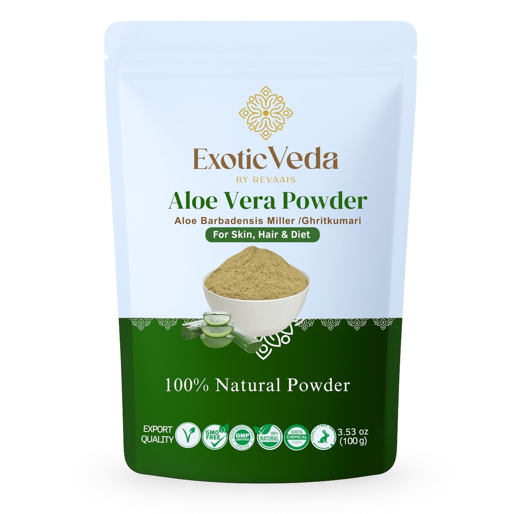 Aloe Vera Powder 100g – Pure & Natural Aloe Powder for Skin, Hair & DIY Beauty Care, Vegan, Non-GMO, Gluten-Free, for Face Packs, Hair Masks & Smoothies