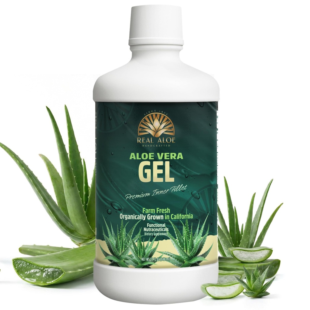 Real Aloe Super Gel (32 fl oz) | Organic California-Grown Aloe Vera | Aloin-Free Inner Leaf | Hydration & Antioxidant Support | Dietary Supplement | Made in USA (Aloe Vera Gel)