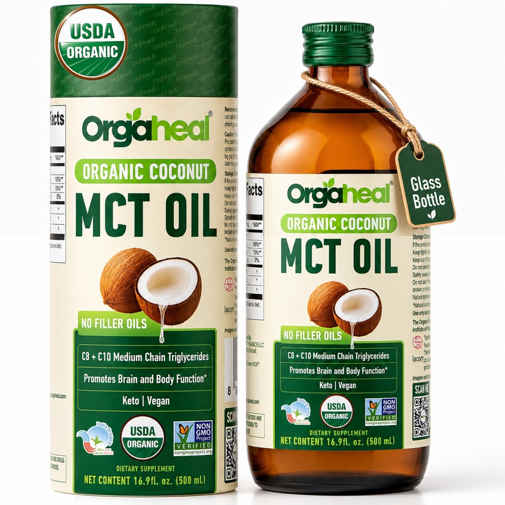 Organic MCT Oil from Pure Coconut with C8 & C10 | Glass Bottle | 16.9 fl oz (500 ml) | Rapid Keto | Brain & Body Fuel | USDA Organic Certified | Vegan, No Fillers