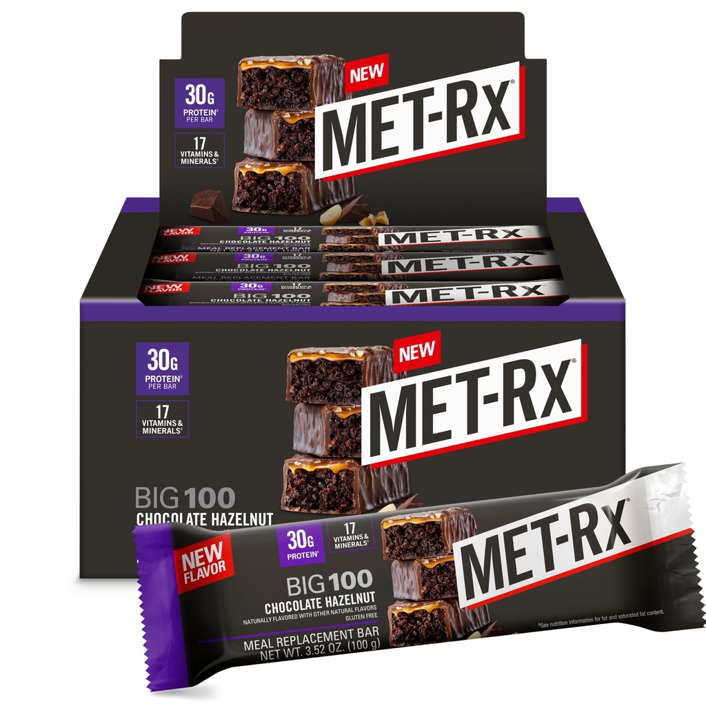 MET-Rx Big 100 Colossal Protein Bars, Chocolate Hazelnut, 9 Ct