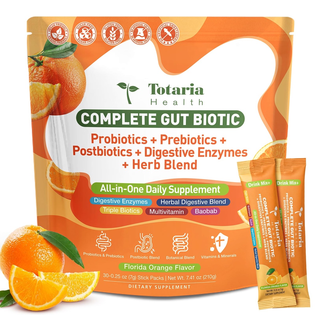 Totaria Probiotics Prebiotics & Postbiotics for Women & Men - Debloat | Blend with Digestive Enzymes & Herb - Rich in Vitamins & Minerals, Supports Gut, Digestive & Immune Health*