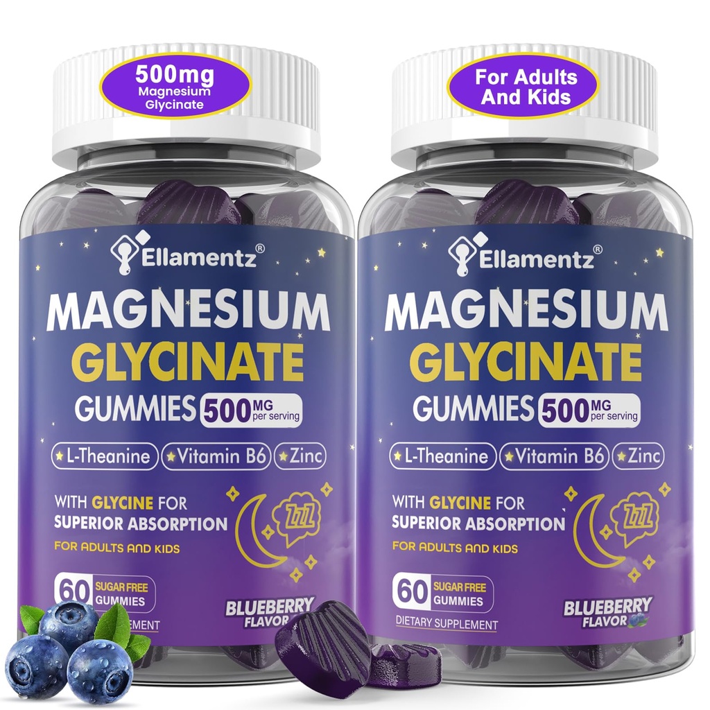 Μαγνήσιο Γλυκινικό Gummys 500mg/250mg για Ενήλικες Παιδιά Έφηβοι, Ζάχαρη Χωρίς Μαγνήσιο Ήρεμη Βοήθεια Ύπνου, Παιδιά Όμηροι Ύπνου με L-Θεανίνη Γλυκίνη B6 για Ύπνο, Ήρεμη, Μυϊκός, Εγκέφαλος Χαλάρωσε, Χωρίς Μελατονίνη,2Pack