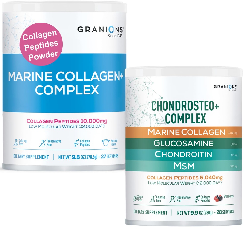 Granions Glucosamine Chondroitin MSM Powder and Marine Collagen Powder unflavored - Joint Support Bundle