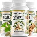 GreeNatr Ginko Biloba & Panax Ginseng συμπλήρωμα - Κόκκινο Ginseng Brain συμπλήρωμα για τη μνήμη και την εστίαση - Ginkgo Biloba συμπληρώματα για καλή όραση, ανοσοποιητικό σύστημα και βελτιωμένη ροή αίματος - 3 μπουκάλια