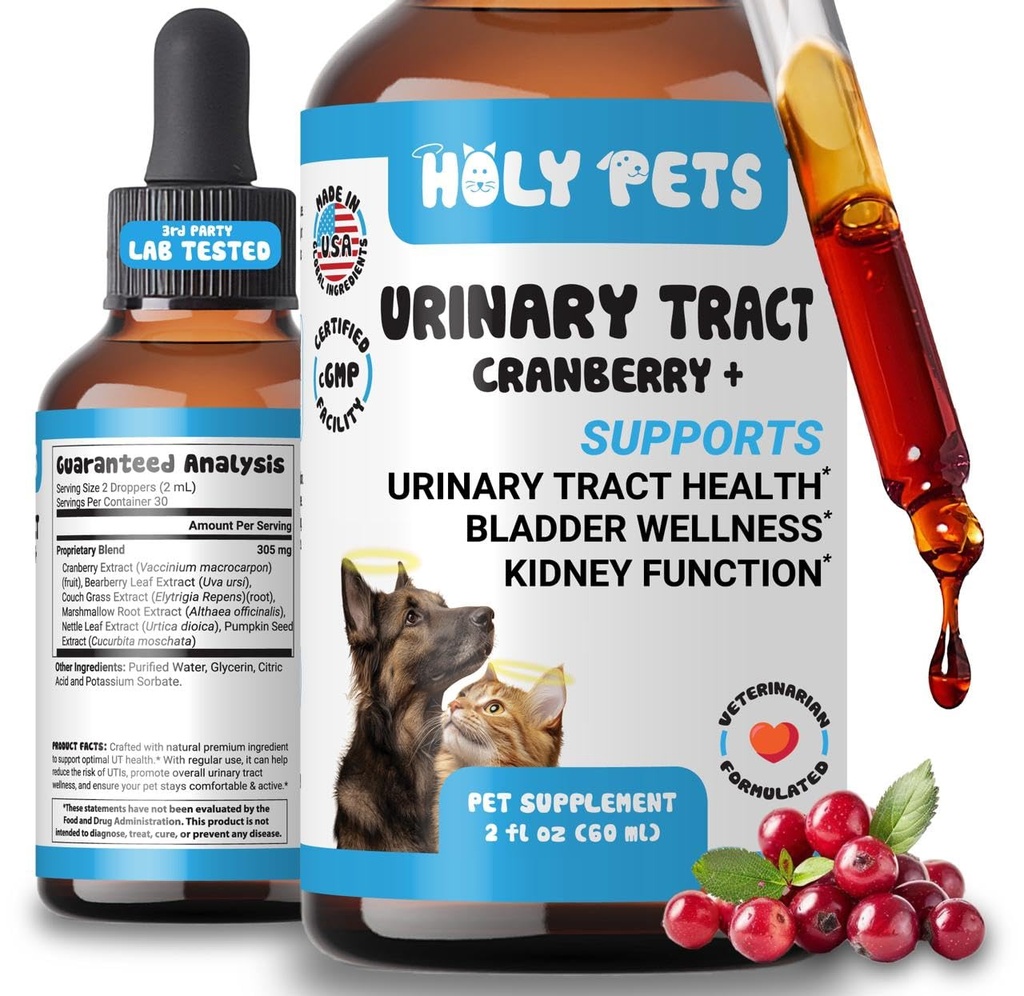 Natural UTI Medicine for Cats & Dogs, Urinary Tract Infection Treatment, Antibiotic Supplement for Pets - Helps with Bladder & Kidney Health, Flow, PH & Overall Function - All Natural