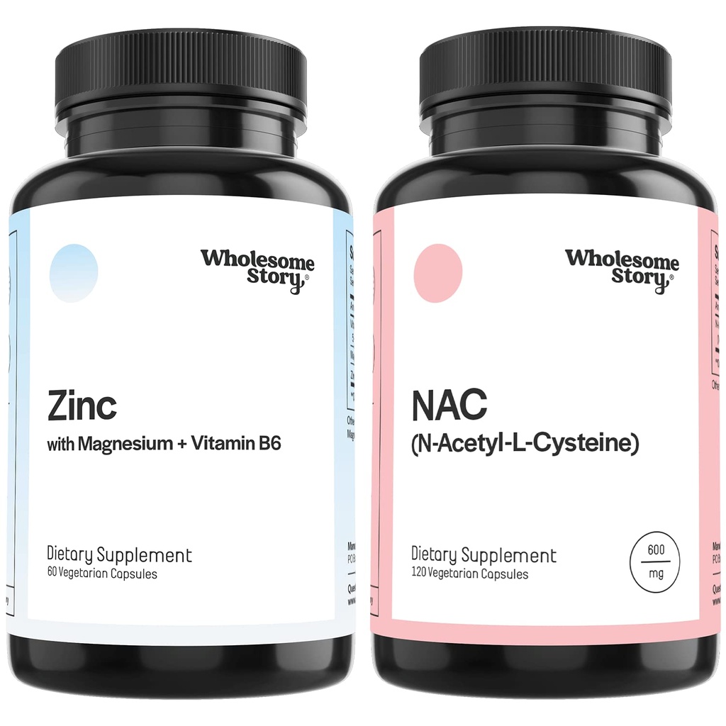 Zinc, Magnesium & Vitamin B6 + NAC Bundle Supplement | Zinc & Magnesium + N Acetyl Cysteine Bundle Supplement| Liver, Lung & Fertility Support | Hormone Balance & Immune Support | 30 & 120 Servings