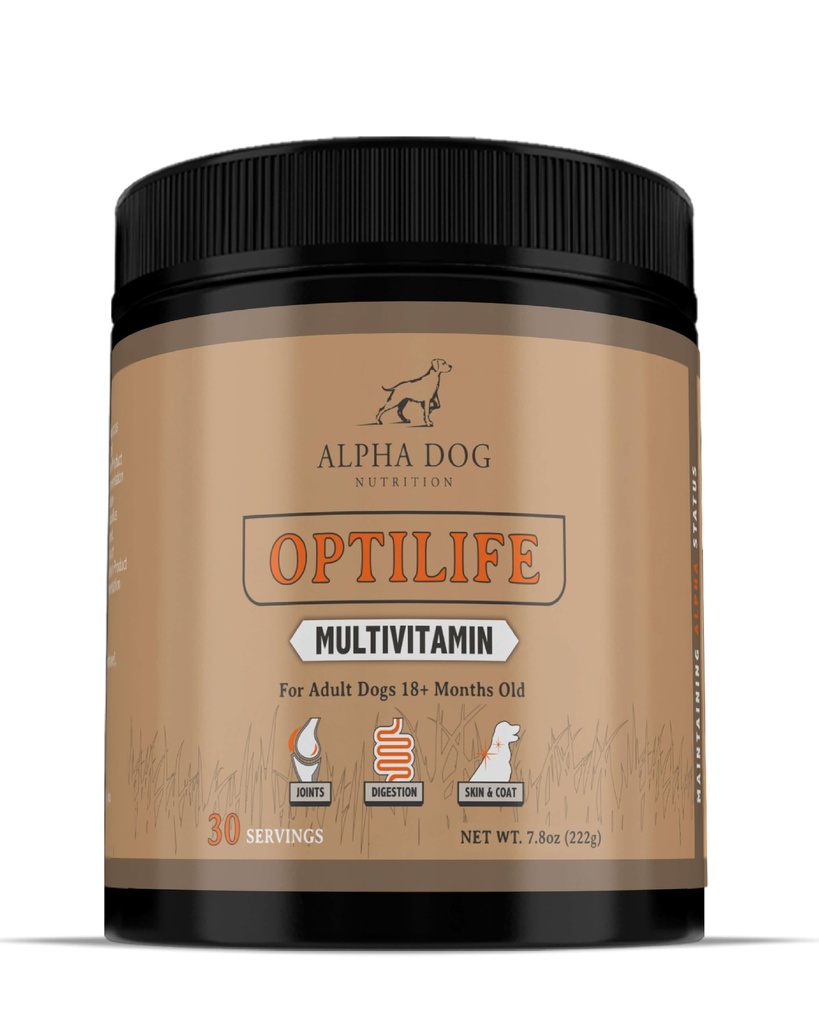OptiLife Dog Multivitamin Powder, Adult Dog, 30 Servings | With Probiotics, Allergy Support, Joint Support, Skin & Coat Support