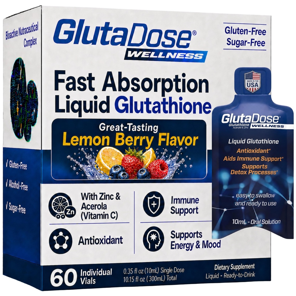 Συμπλήρωμα υγρής γλουταθιόνης, Lemon Berry Flavored Acerola Energy Booster w/Zinc, Daily Vitamins & Minerals, Zero Sugar Formation, Everyday Auto-Immune Support for Adults, 0.34 fl oz, Pack of 60