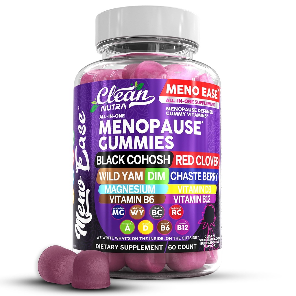 Συμπλήρωμα εμμηνόπαυσης για τις γυναίκες Gummies με μαύρο Cohosh, Wild Yam, DIM, Μαγνήσιο, Red Clover Chasteberry για ορμονική ισορροπία νύχτα ανακούφισης Sweats Mood Plus Milgamot, Βιταμίνη D3, Βιταμίνη B6 B12