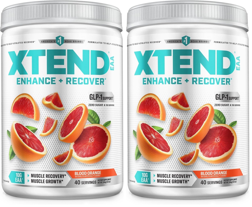 Xtend EAA + BCAA Powder for Muscle Recovery & Lean Muscle Growth, 9 Essential Amino Acids for Intra Workout or Post Workout Recovery, 10g EAAs Per 2 Servings, Blood Orange 40 Servings (Pack of 2)