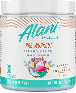 Alani Nu Pre Workout Powder Island Crush, Amino Energy Boost, Endurance Supplement, Sugar Free, 200mg Caffeine, L-Theanine, Beta-Alanine, L-Citrulline, 30 Servings