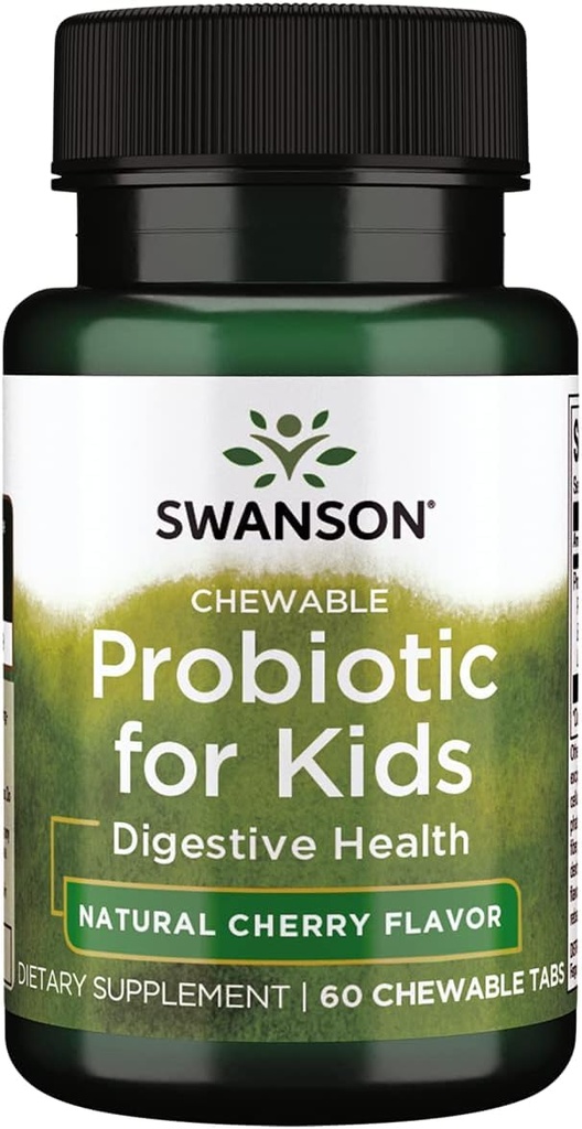 Swanson Probiotic Kids Natural Cherry 3 Billion CFU, 60 Chewables | Immune and Digestive Support for Children in a Cherry-Flavored, Sugar-Free, Vegan and Non-GMO Chewable