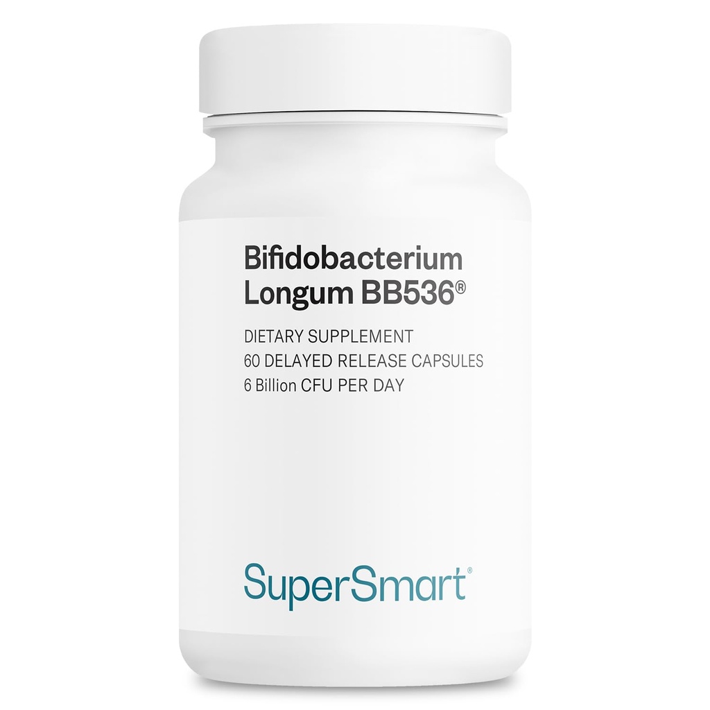 Supersmart Bifidobacterium Longum (BB536) 6 Billion CFU per Day - Probiotics & Prebiotics Supplement | Non-GMO & Gluten Free - 60 DR Capsules