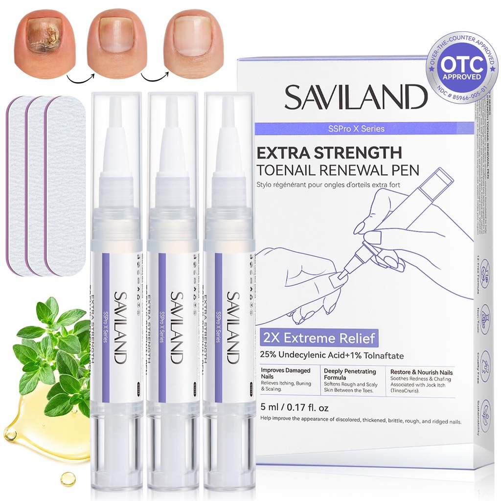 SAVILAND Toenail Fungus Treatment Pen 25% Undecylenic Acid &1% Tolnaftate | FSA-HSA, Precision Pen, Dries Clear No Mess, Vitamin E & Tea Tree Oil, Thick Damaged Nail Repair, For Travel, Work & Daily