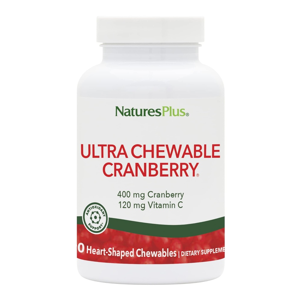 NaturesPlus Ultra Chewable Cranberry - 90 Ταμπλέτες με μούρα Αγάπης - Προάγει την Ουρολοίμωξη - Μη ΓΤΟ, Χωρίς Γλουτένη - 45 Υπηρεσίες