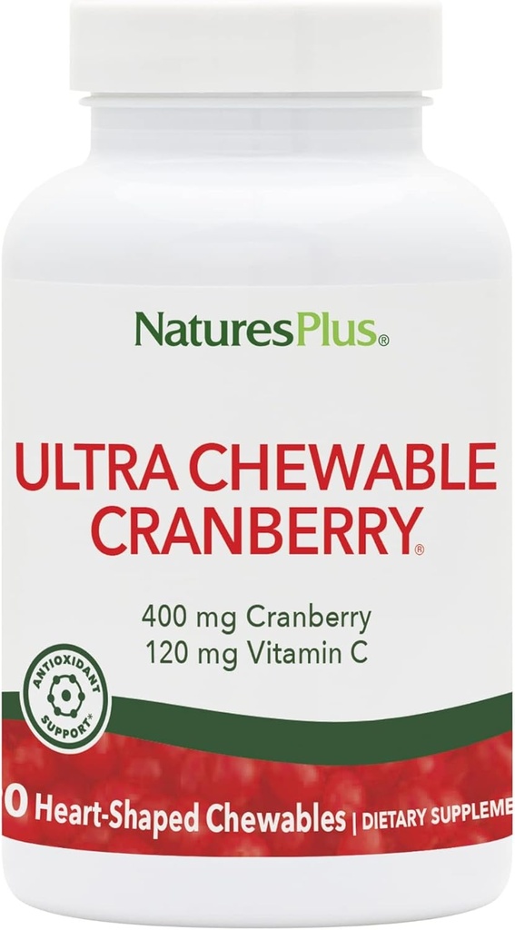NaturesPlus Ultra Chewable Cranberry - 90 Ταμπλέτες με μούρα Αγάπης - Προάγει την Ουρολοίμωξη - Μη ΓΤΟ, Χωρίς Γλουτένη - 45 Υπηρεσίες