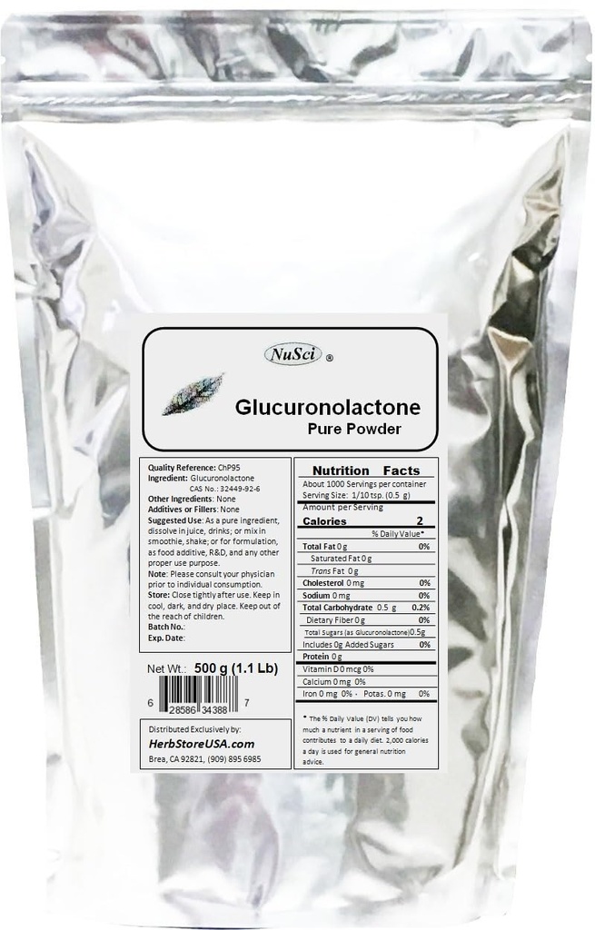 Pure Glucuronolactone Powder Alertness and Energy (500 Grams (1.1 lb))