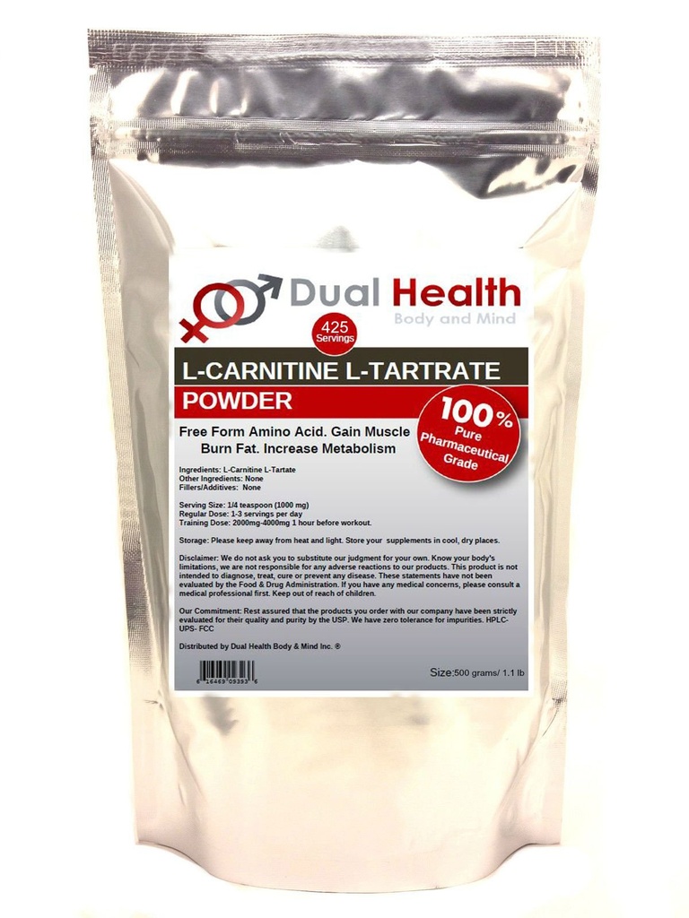 Pure L-Carnitine L-Tartrate Powder (500 Grams (1.1 lbs)) Bulk Supplements