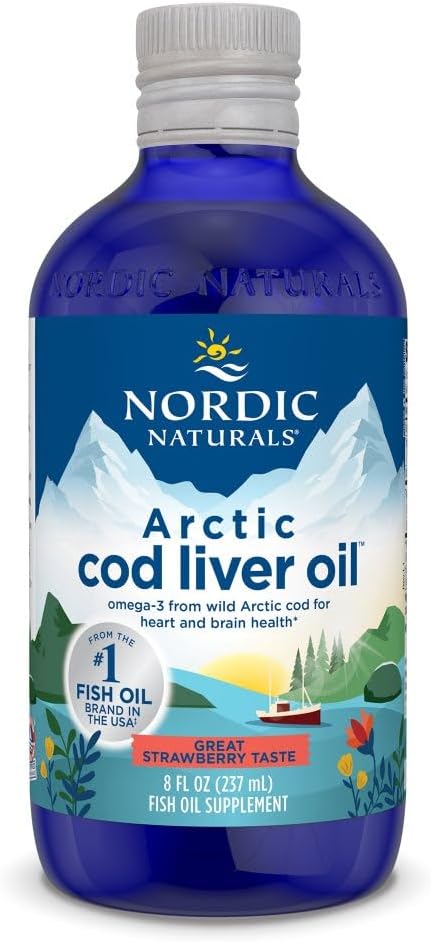 Nordic Naturals Arctic Cod Liver Oil, Φράουλα - 8 oz - 1060 mg Σύνολο Omega-3s με EPA & DHA - Heart & Brain Health, Healthy Immunity, Συνολική ευεξία - Μη ΓΤΟ - 48 Υπηρεσίες