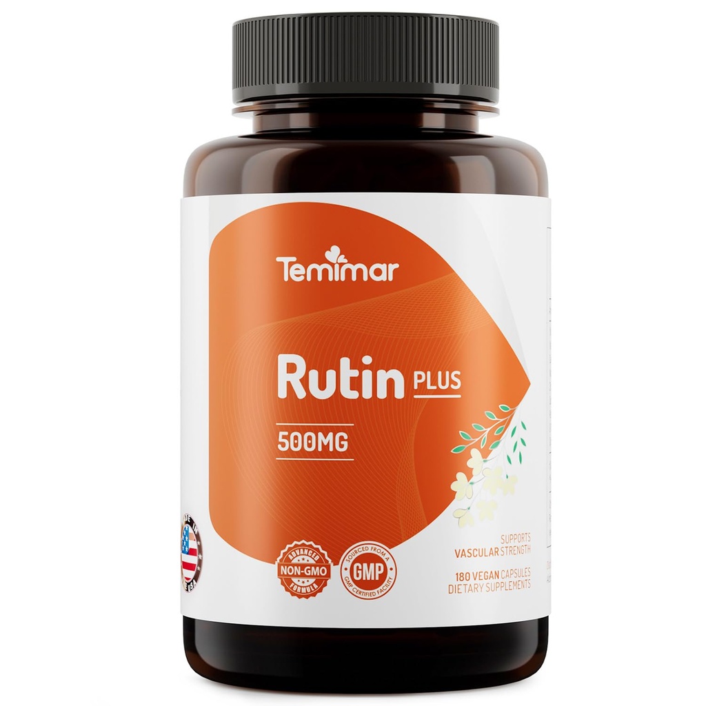 Rutin 500mg Supplement, Flavonoids Supplements from Sophora Japonica, Supports Vascular Health & Antioxidents, Non-GMO, Gluten-Free, Made in USA, 180 Vegan Capsules