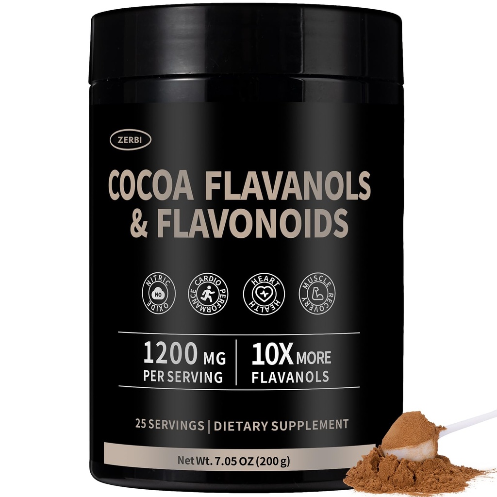 High Flavanol Cocoa Powder – 10X More Flavanols | 1200mg Cocoa Flavanols & Flavonoids – Heart Health, Nitric Oxide, Boost Energy & Endurance, 30 Servings