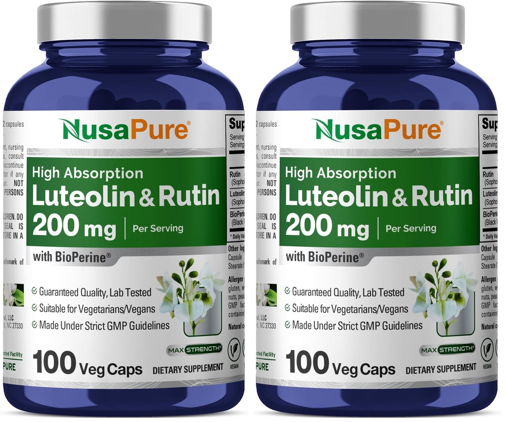 NusaPure Luteolin Complex with Rutin 200 mg | 100 Capsules | Vegetarian, Non-GMO & Vegan Flavonoid Formula (Pack of 2)
