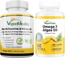 Vegan Vitality Immunity Booster Bundle 6 Μήνες - Vegan Multivitamins και Vegan Omega 3 Algae Oil. Υψηλής αντοχής Plant Based Formula for Immunity, Energy Συνολική Υγεία για Vegans και χορτοφάγους
