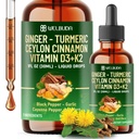 11in1 Ginger Root Supplement with Turmeric, Ceylon Cinnamon, Black Pepper, Cayenne Pepper, Berberine, Vitamin D3, and Vitamin K2 - Support Immune, Energy - 1 FL Oz - 2 Month Supply