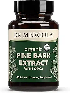 Dr. Mercola Organic Pine Bark Extract, 30 Servings (60 Tablets), With OPCs, Dietary Supplement, Antioxidant Support, Non-GMO, Certified USDA Organic