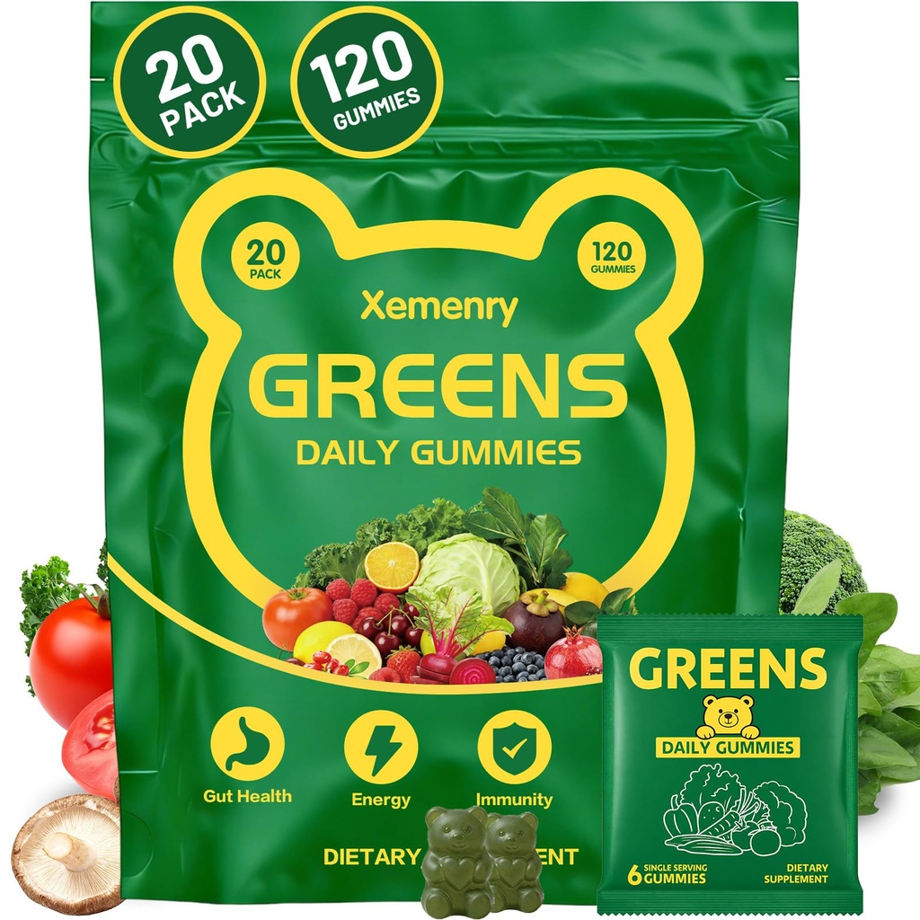 Super Greens Multivitamin Gummies for Adults – with Spirulina, Chlorella, Prebiotic Fiber, Probiotics & Adaptogens – Supports Digestive & Gut Health & Daily Energy – Non-GMO, 120 Gummies