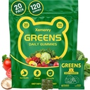 Super Greens Multivitamin Gummies for Adults – with Spirulina, Chlorella, Prebiotic Fiber, Probiotics & Adaptogens – Supports Digestive & Gut Health & Daily Energy – Non-GMO, 120 Gummies