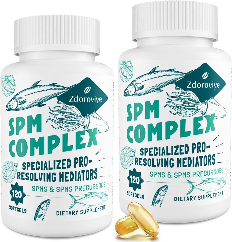 Zdoroviye SPM Supplement - Εξειδικευμένο Pro-Resolving Mediators και SPMs Precursors Complex για την ισορροπημένη ανοσοαπόκριση, τον εγκέφαλο, τον ιστό & Cellular - 120 Softgels (2 μπουκάλι)
