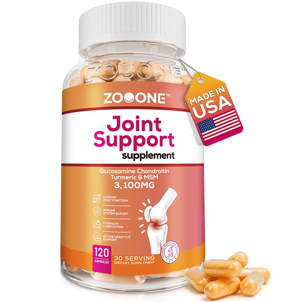 zooone Advanced Joint Support Supplement with Glucosamine, Chondroitin, Turmeric & MSM - 120 Tablets for Back, Knee, Hand Bone Health