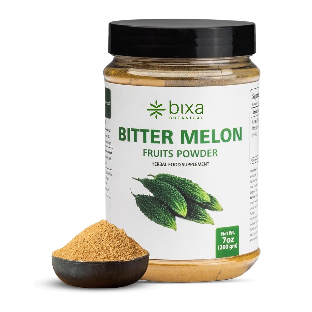 bixa BOTANICAL Bitter Melon Powder, Karela Powder, 200 Grams, 7 OZ | 100% Pure, Gluten Free, Steam Treated, Vegan, Easy to Mix Karela Fruit Powder for Holistic Herbal Wellness, 66 Servings