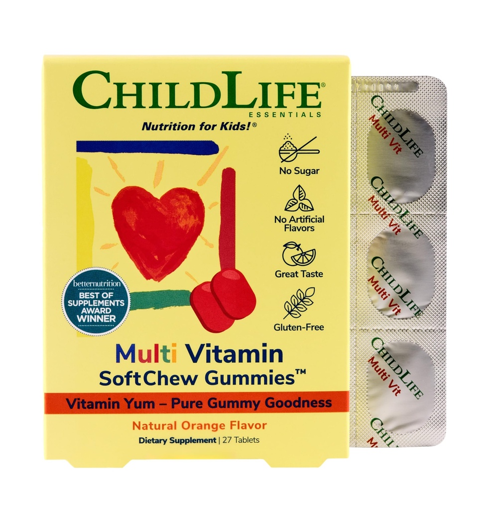 CHILDLIFE ESSENTIALS Kids Multivitamin SoftChew Gummies - Children's Vitamins, Multivitamin Gummies, Toddler Supplements, Chewable Vitamin, Sugar Free - Natural Orange Flavor, 27 Tablets