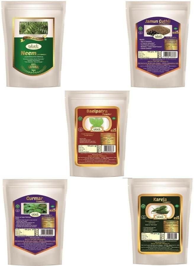 Neem Leaf, Karela, Gurmar, Baelpatra & Jamun Seed (Powder) (500gms (100 GMS Each)) - by pharmacylife