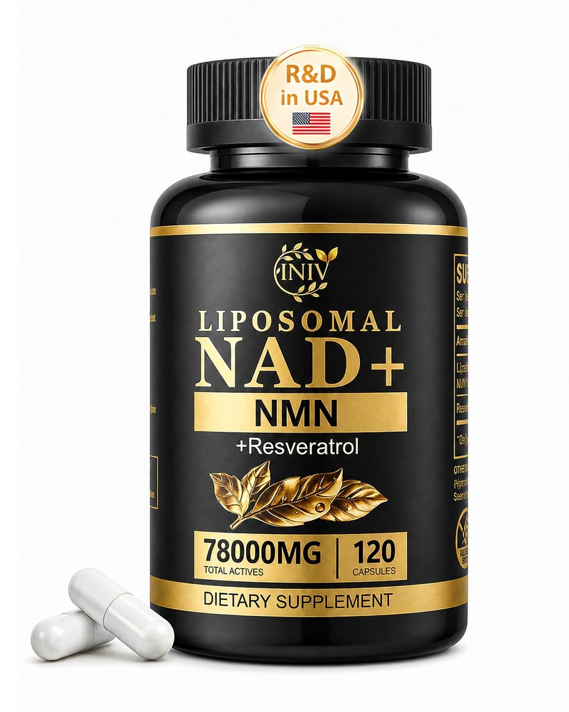 INIV Liposomal NAD NMN Supplement, NAD+ & Resveratrol Supplement NAD Plus | Supports Cellular Health, Stamina & Healthy Aging, Specifically for Women and Men, 120 Ultra Strength Capsules 60 day serving