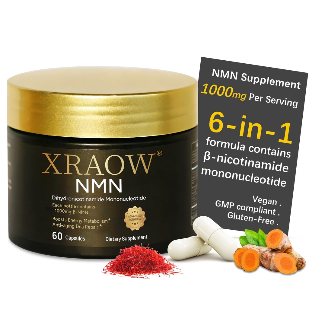 NMN Supplement 1000mg, Resveratrol, CoQ10, Glutathione, Curcumin & Saffron | NAD+ Precursor Supplement for Cellular Energy & Healthy Aging · 5 Antioxidants with Saffron Extract · 60 Vegan Capsules